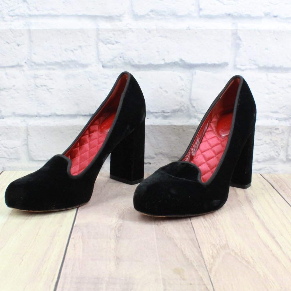 COLE HAAN Black Velvet Slip on Air Soles Block Heel Shoes Size 8.5 B - Picture 2 of 11